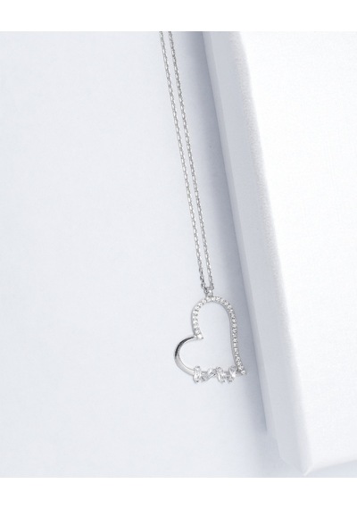 Brezza Lusso Jewelry Diamond Model Special Baget Kalp Kadın Gümüş Kolye 42 CM 42 CM