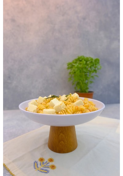 Macaroni Ahşap Ayaklı 22,5 Cm Melamin Servis Tabağı, Çukur Sunum