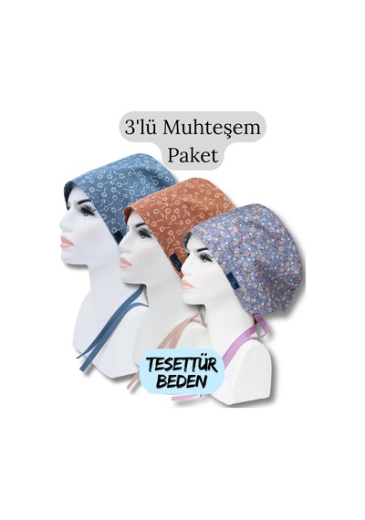 Tesettür Beden 3lü Muhteşem Paket Mavi Nazlı Kahverengi Nazlı Çiçekler İndigo Çıtır Cerrahi Bone Renkli