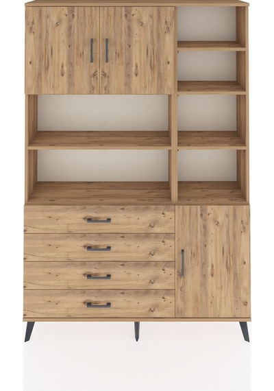 Arges Dolap 9 Raflı 4 Çekmeceli 3 Kapaklı 132x30x195 Çam-çam/çam Çam