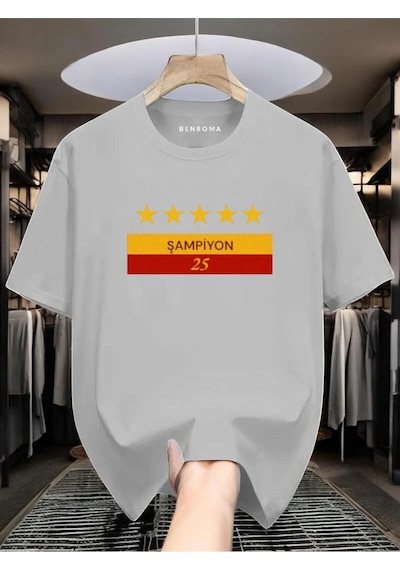 Şampiyon 25 Baskılı Unisex Tişört Gri