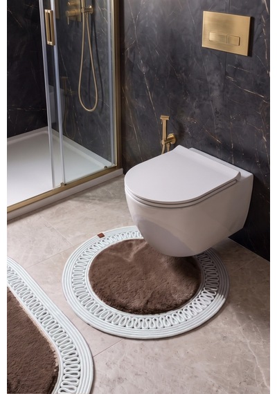 Banyo Paspası Takımı 60x100+60x60 Cm İç Trikot Mouss Kahve & Gümüş Kahve - Gümüş