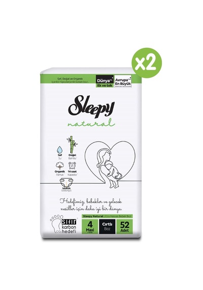 Sleepy Natural Süper Paket Bebek Bezi 4 Numara Maxi 104 Adet 2'li