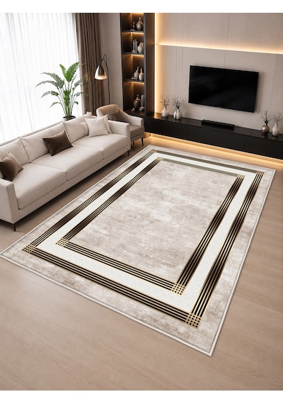 Bej Krem Dijital Baskı Halı Kaymaz Tabanlı Yıkanabilir Halı Yolluk Salon Halısı2156