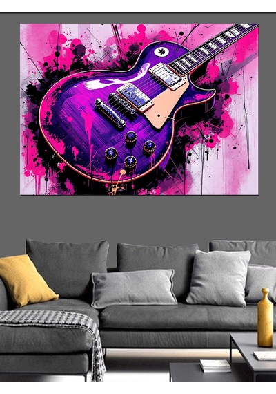 Mor Elektro Gitar Patlaması Dekoratif Kanvas - Mdf Ahşap Tablo