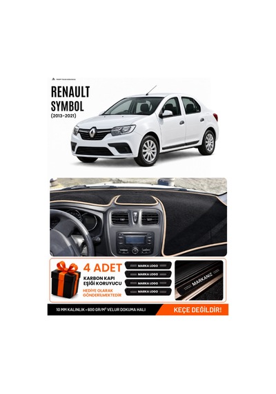 Renault Symbol Uzun Tip.2 2013-2021 Uyumlu Torpido Örtüsü, Torpido Kılıfı - Siyah-bej - Re016