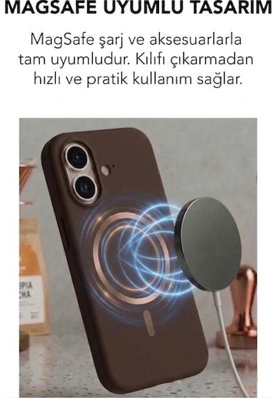 Apple İphone 16 Uyumlu Magsafe Lansman Silikon Kılıf Kahverengi