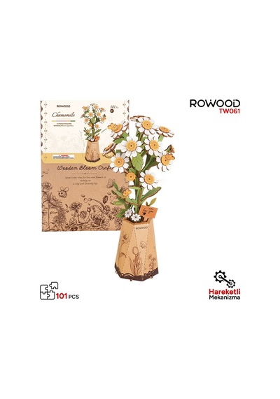Rowood Tw061 Papatya Çiçeği Chamomile Dıy Minyatür Maket Model Seti Ahşap 3d Wooden Puzzle Model Kit Ahşap Maket Dekoratif Hobi Seti