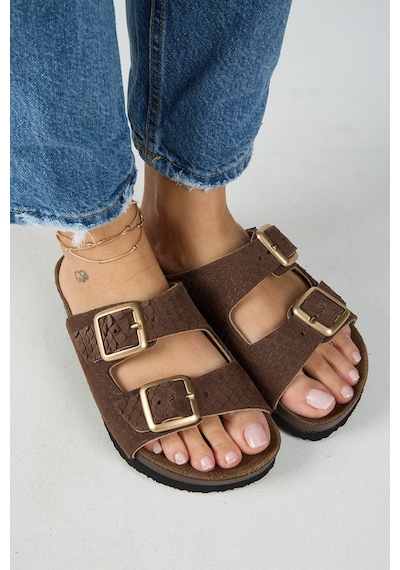 Manijero Petra Kadın Deri Bağcıksız Kahverengi Terlik