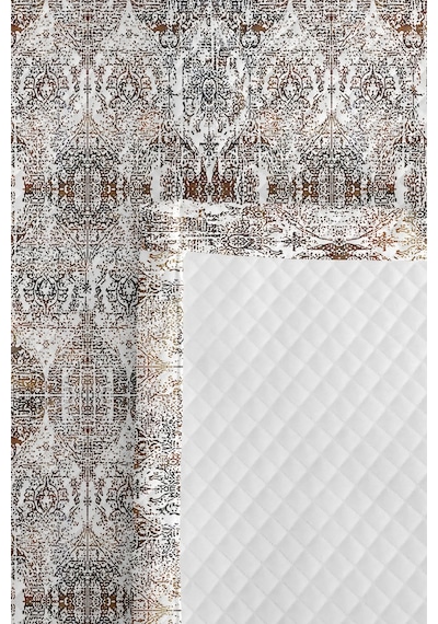 Vintage Geometrik Bej Tek Kişilik Pike Takımı - Bohem Gri Kahve 160x220 Cm Mevsimlik Yatak Örtüsü Gümüş