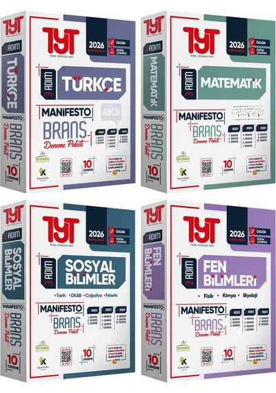 2026 YKS TYT Türkçe-Matematik-Sosyal-Fen Bilimleri 3 Adım 4lü Manifesto 40 Adet Branş Deneme Seti