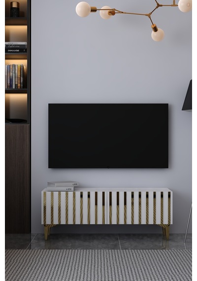 120dhdts6ba Aden Pleksi Desenli Tv Sehpası Beyaz-altın