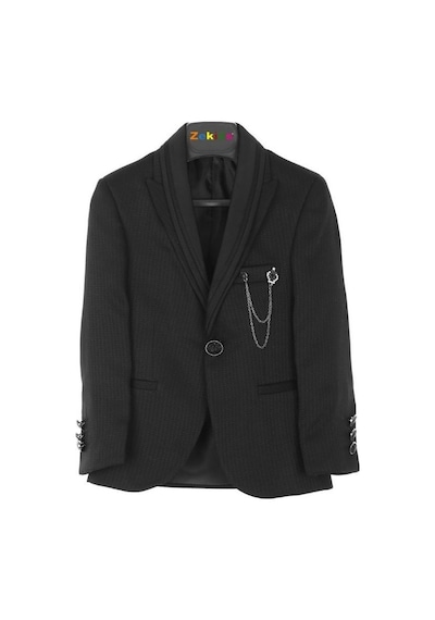 Zekids Erkek Çocuk Slim Fit 3 Lü Takım Elbise Ceket + Yelek + Pantolon -10333 Siyah