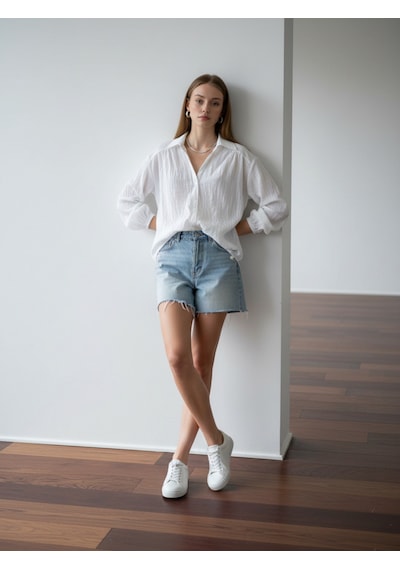 Pera Moda Çizgili Transparan Pileli V Yaka Gömlek Mavi