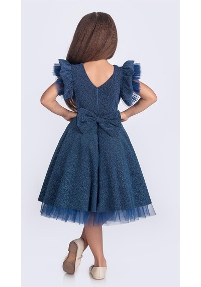 Mnk Baby & Kids Simli Şanzelize Kız Çocuk Abiye Elbise M00669 İndigo