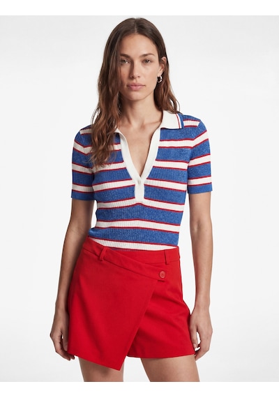 Koton Viskon Karışımlı Rayon Kumaş Polo Yaka Kısa Kollu Çizgili Triko Kazak Mavi Çizgili 6sak90189ht Koton Viskon Karışımlı Rayon Kumaş Polo Yaka Kısa Kollu Çizgili Triko Kazak Mavi Çizgili 6sak90189ht