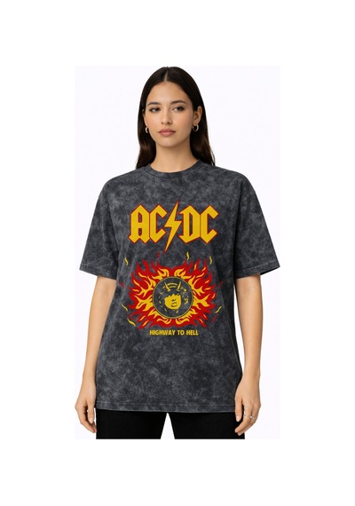 Ac Dc Highway To Hell Rock Metal Müzik Grubu Baskılı Unisex Overs Siyah