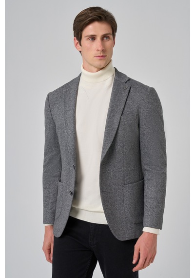 Morven Erkek Füme Örme Trend Desenli Slim Fit Mono Yaka Ceket 26ms002003050 Füme