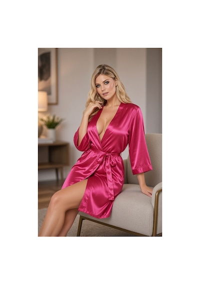 Sistina Fuşya - 397 - İpek Saten Sabahlık - 14007 - - Myceshop - Beden Xl
