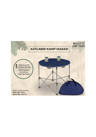 Willy's Katlanır Kamp Masası 72cm 4 Adet Çok Renkli