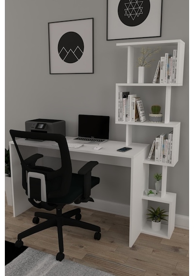 Moonlife Koordinat Pratik Kitaplıklı Çalışma Masası Beyaz