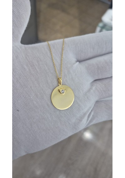925 Ayar Papatya Silver Zirkon Taşlı Kalp Plaka Kolye.rose.gold.rodaj Gümüş
