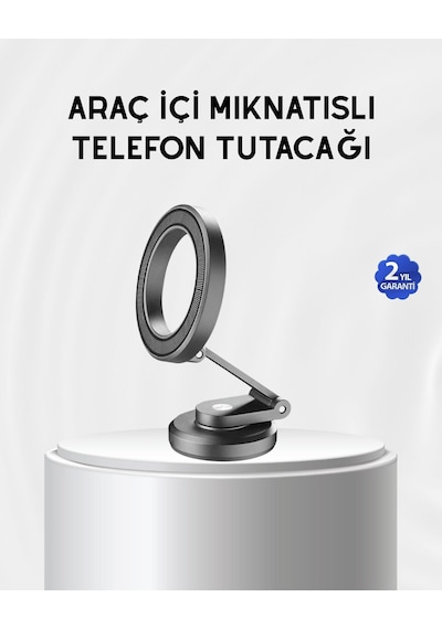 Manyetik Katlanabilir Araç Telefon Tutucu Magsafe Uyumlu 360 Ayarlanabilir Güçlü Mıknatıs Siyah