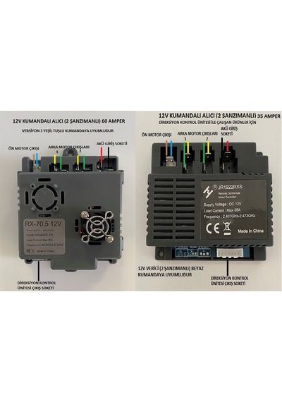 12 Volt Kumandalı Alıcı 2 Şanzımanlı 2li Görsel Yeni Ürün 35 Amper