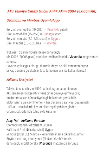 Akü Takviye Cihazı Hava Kompresörü Lastik Şişirme 150psı 800a Güç 8000mah Powerbank