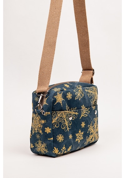 Fabric Craft Bag Omuz Çantası Kadın Taş Yıkamalı Duck Kumaş Çapraz Askılı Günlük Çanta Lacivert - Sarı
