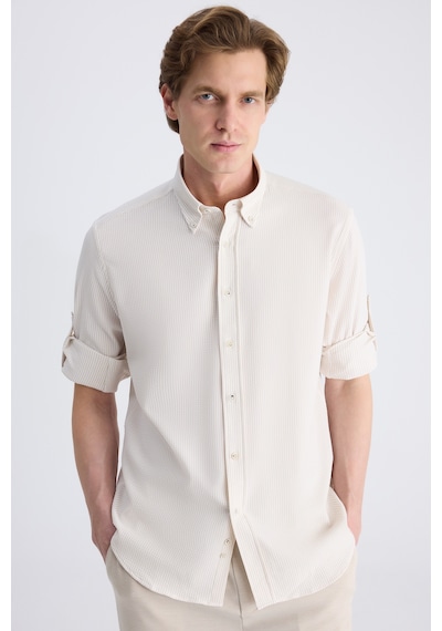 D'S Damat Ds Damat Regular Fit Koyu Bej Çizgi Desenli Pamuklu Gömlek 4hc02sn062650 Bej