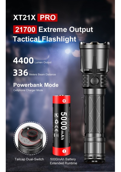 Klarus Xt21x Pro Taktik El Feneri - 4400 Lümen / Powerbank Siyah