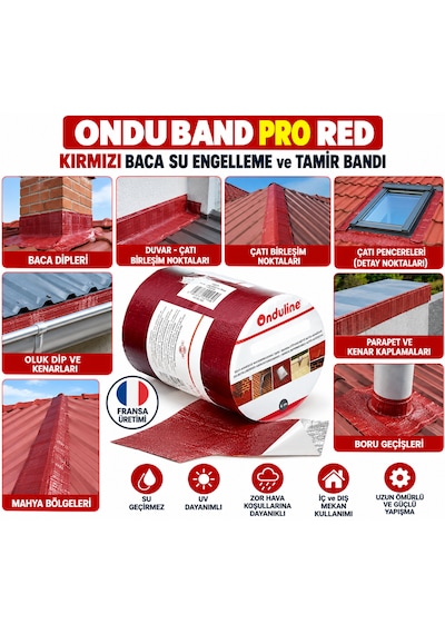 Onduband Pro Kırmızı Baca Su Engelleme Tamir Bandı Yapışkanlı Uzunluk:1 Metre X 30 Cm Fransa Üretim
