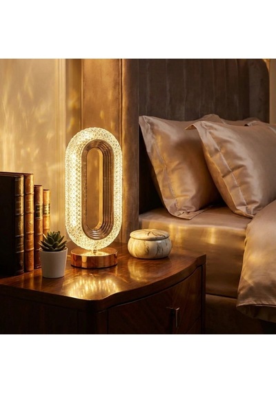 Oval Şeklinde Kristal Led Masa Lambası Dokunmatik, 3 Renk Işık Modlu, Şarjlı Dekoratif Gece Lambası Beyaz