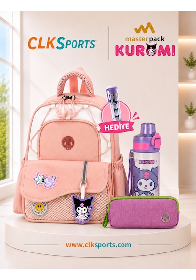 Masterpack Deluxe Anaokulu Çantası , Kalem Çantası , Kuromi Suluk Matara Hediye Pembe