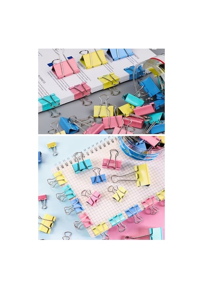 Renkli Çelik Kıskaç Klips 32 Mm 12 Adet Evrak Mandalı Renkli Metal Mandal Binder Clips Kıskaç 120 Sayfa Kapasiteli