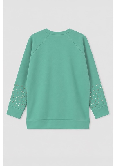 Markapia Kadın Oversize Taş Detaylı Geniş Kalıp Sweatshirt Mint Yeşili