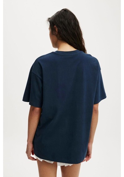 Seeh Lacivert Kısa Kollu Oversize Basic Kadın T-shirt Sh281