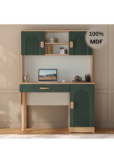 Begonya Mdf Kitaplıklı Dolaplı Çalışma Masası Yeşil