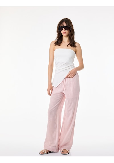 Koton Pamuklu Nakışlı Beli Bağcıklı Düz Paça Pantolon Pembe 6sal40033ıw Gül