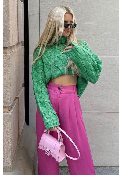 Madmext Mad Girls Yeşil Boğazlı Kazak Mg1325