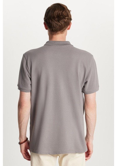 Tudors Erkek Regular Fit Klasik Kesim %100 Pamuk Düz Pike Koyu Gri Polo Yaka Tişört-33782 Gri