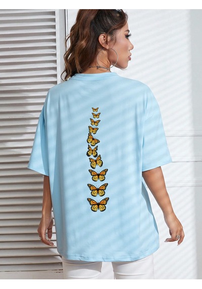 Uyguntarz Sırt Kral Kelebek Baskılı T-shirt Bebe Mavisi