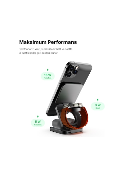 Xenon Smart Magsafe Ve Qi2 Uyumlu Manyetik Kablosuz Şarj Standı X6402