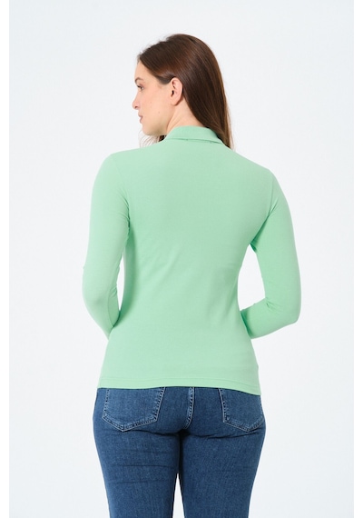 Msw Kadın Uzun Kollu Regular Fit Polo Yaka T-shirt Mint