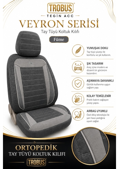Dacia Dokker 2007 2008 2009 2010 2011 2012 Uyumlu Veyron Serisi Füme Oto Koltuk Kılıfı