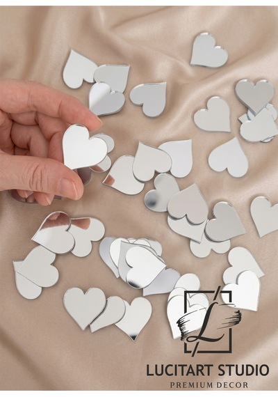 10'lu Paket Gümüş Silver Pleksi Dekoratif Kalpler 1mm Kendinden Yapışkanlı Kalp Ayna - Söz, Nişan, Nikah Ve Süsleme İçin Gümüş Gümüş