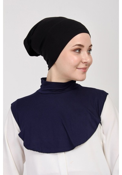 Manolyaşal İslamic Hijab Düz Balıkçı Yakalı Kurtarıcı Boyunluk Lacivert