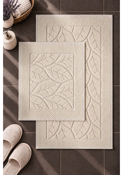 Sakura Sk013a Doğal Pamuk 2'li Banyo Paspas Seti 60x100 60x50cm Kaymaz Taban Makinada Yıkanabilir Kemik
