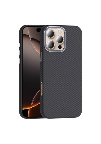 Noktaks - İphone 16 Pro Uyumlu Kılıf Magsafe Özellikli Karbon Fiber Görünümlü Gros Kapak - Siyah - T36934